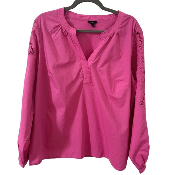Talbots Embroidered Poplin 100% Cotton Long Sleeve Top Pink Size Large - Picture 2 of 8
